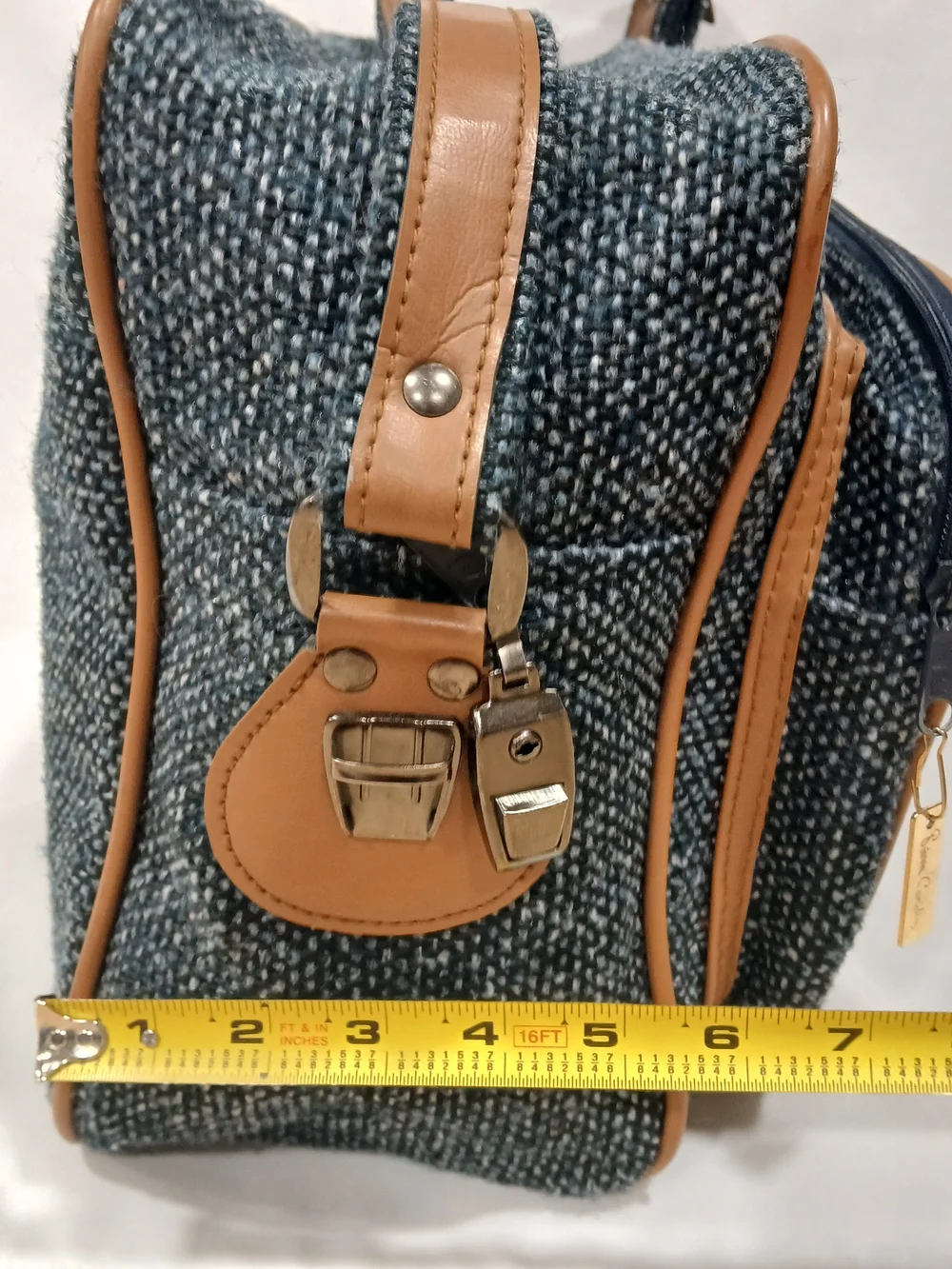 Vntg 1980s Pierre Cardin Tweed Flight Bag Crossbody Carry On Luggage Blue Brown